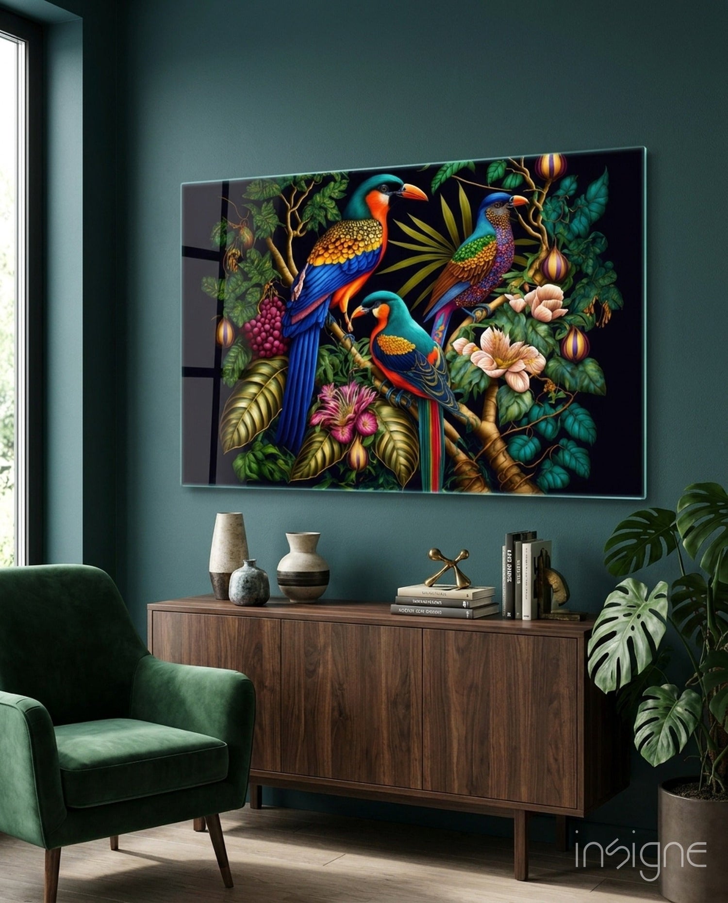Tropical Birds Glass Wall Art  || Designers Collection