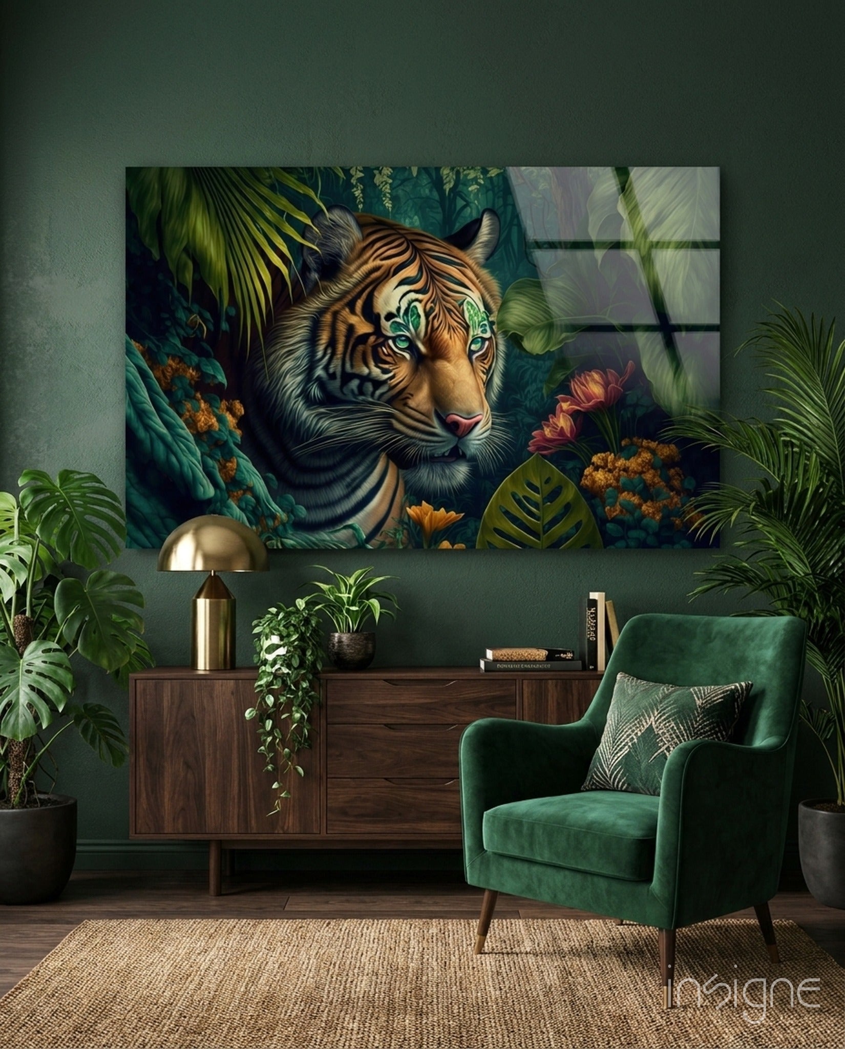 Trap Behind Flowers Glass Wall Art  || Designer Collection