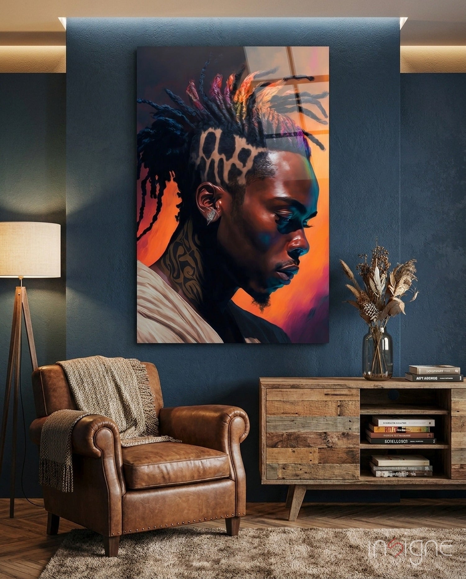 Leopard Print Hair Man Portrait Glass Wall Art