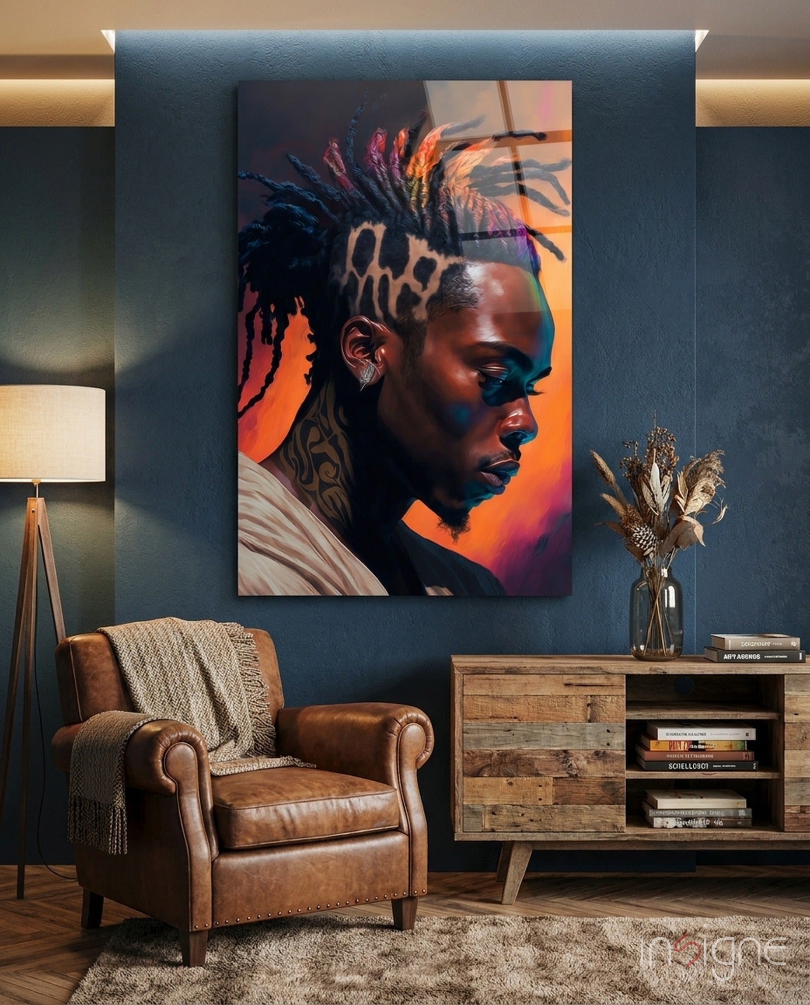 Leopard Print Hair Man Portrait Glass Wall Art