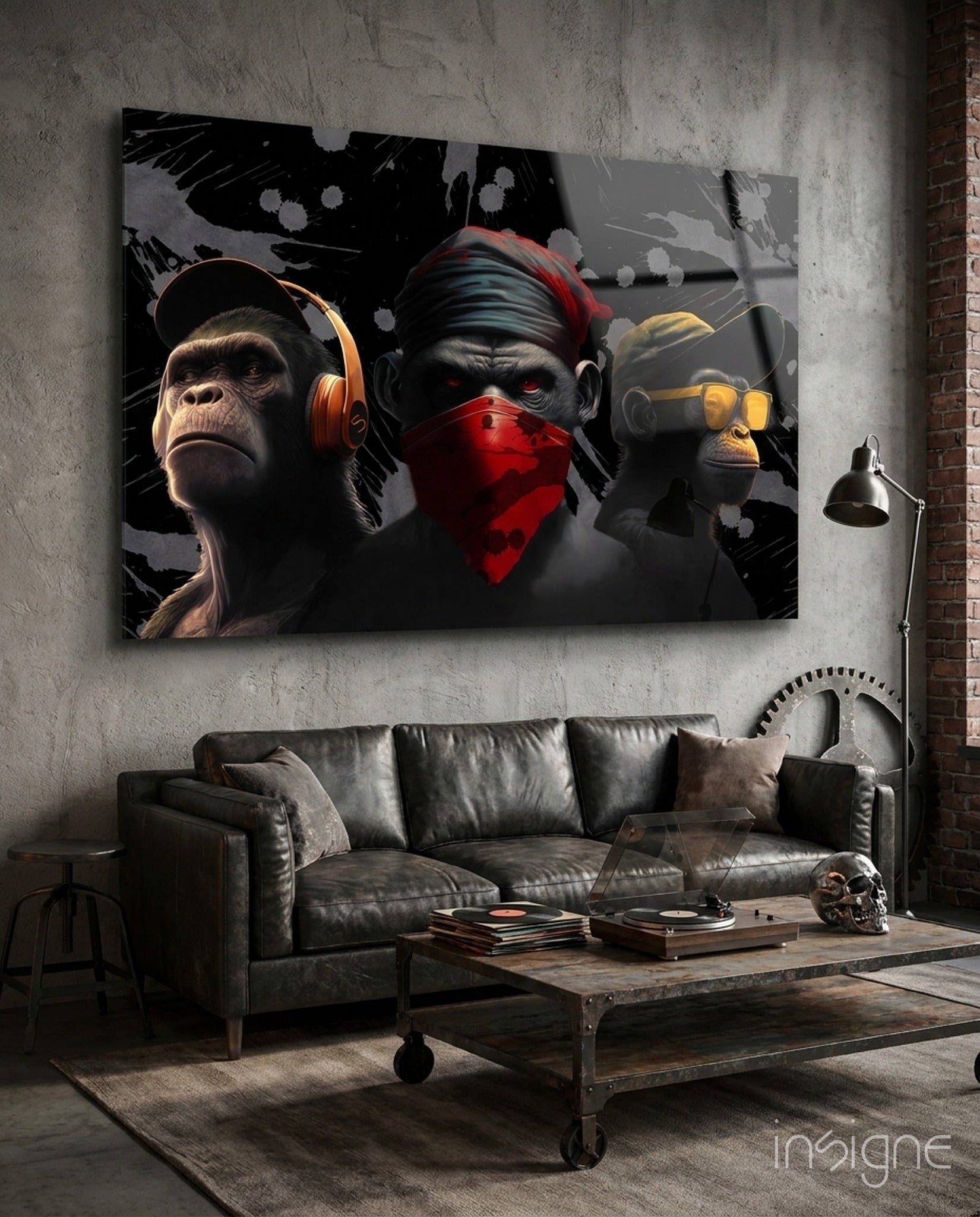 3 Wise Monkeys Glass Wall Art  || Designer Collection