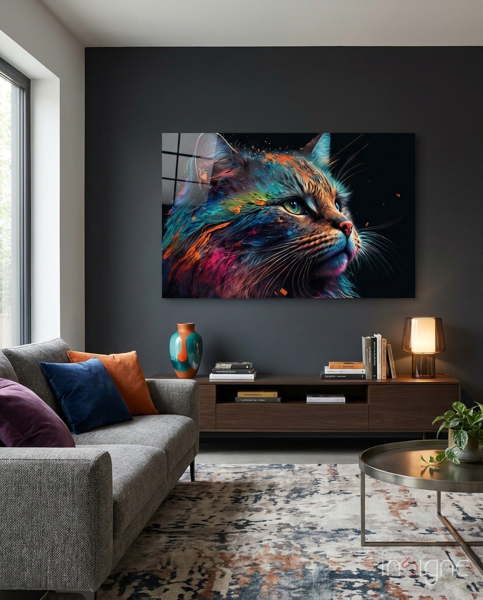 Colorful Cat Glass Wall Art  || Designers Collection