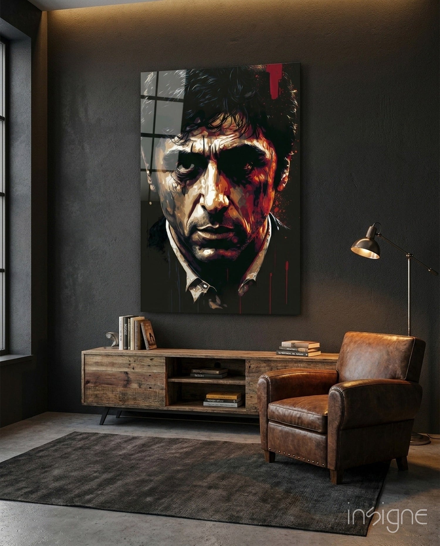 Crimson Drip Noir Actor Face Glass Wall Art