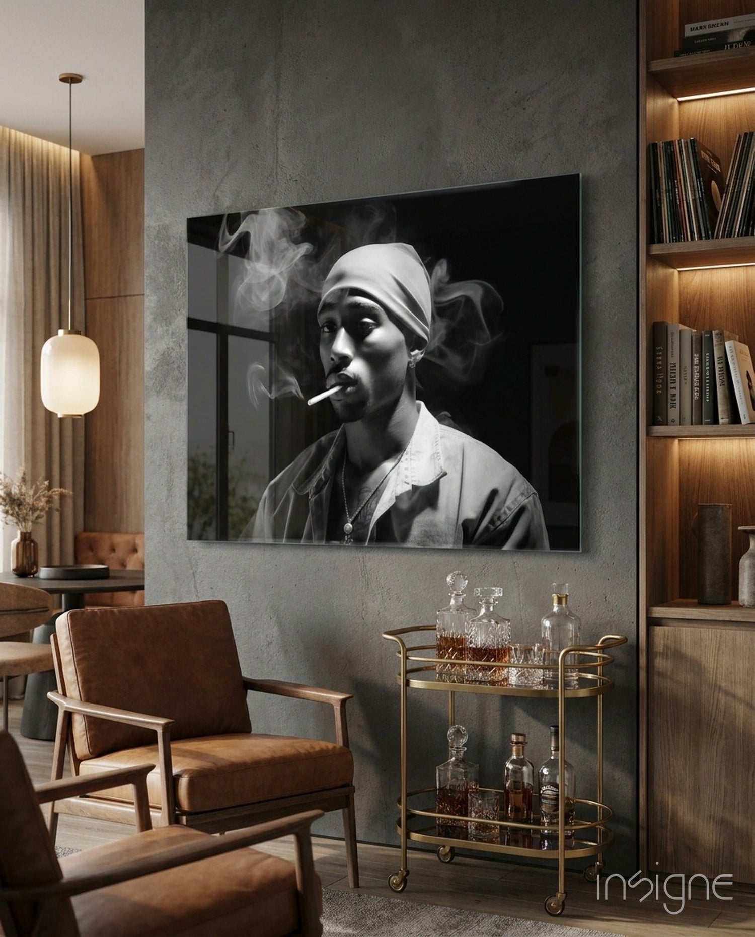 Gray Bandana Cigarette Smoke Rapper Glass Wall Art