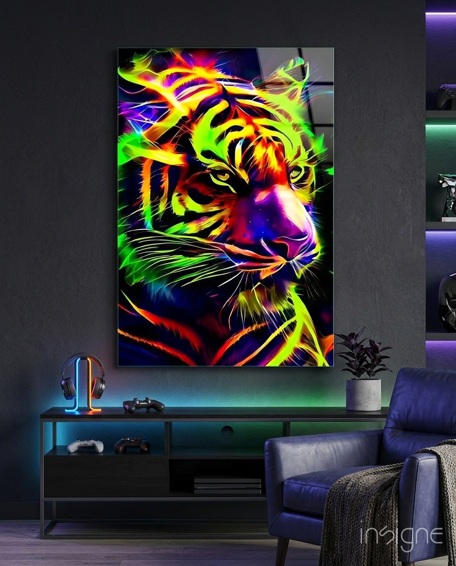 Neon Tiger Glass Wall Art|| Designer&