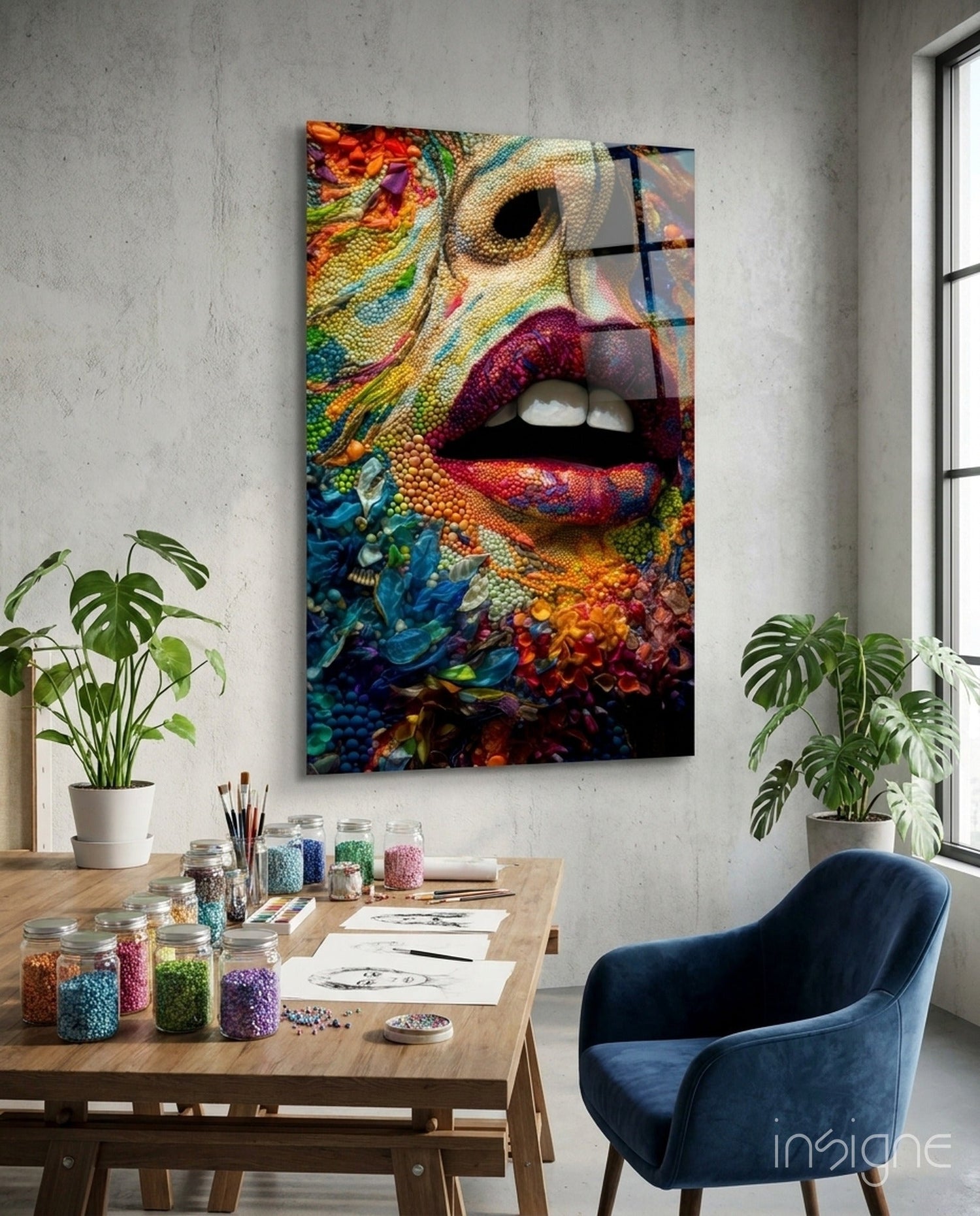 Lips and Flowers Glass Wall Art|| Designer&