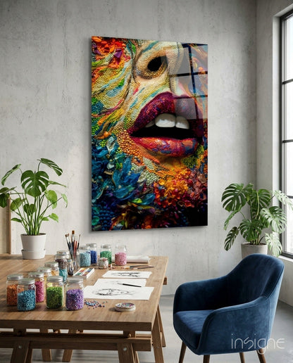Lips and Flowers Glass Wall Art|| Designer&