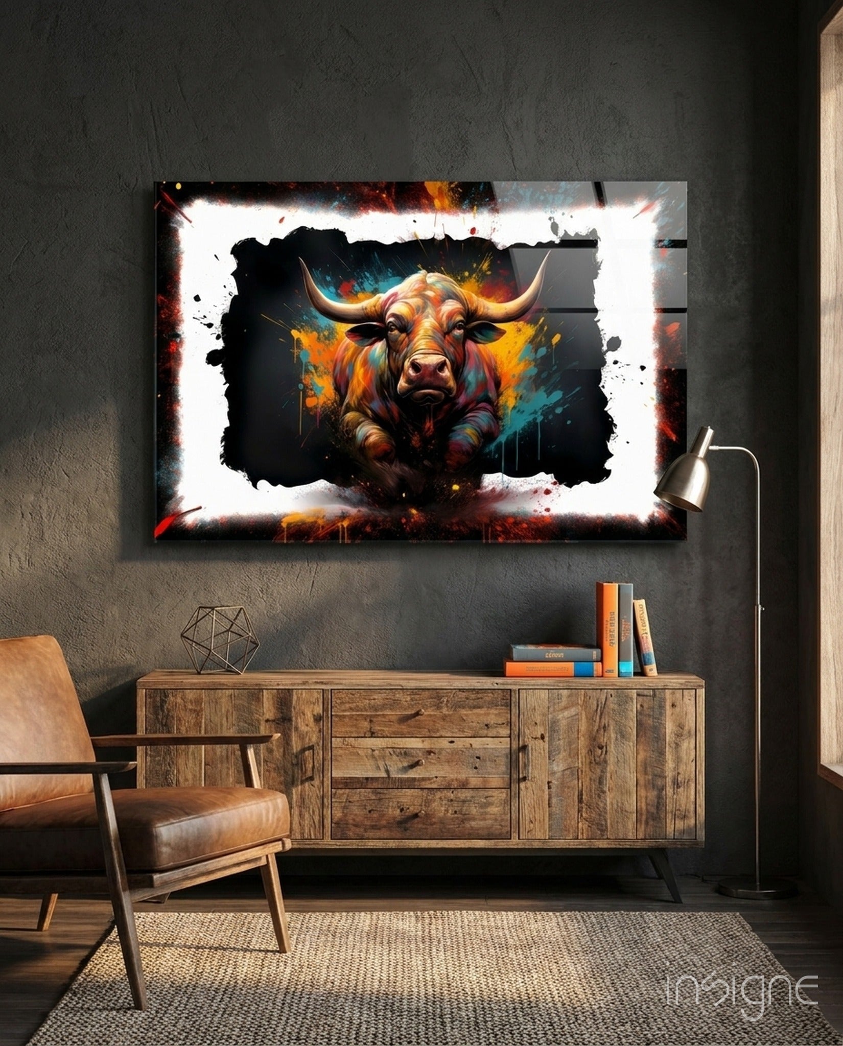Charging Bull Torn Frame Glass Wall Art