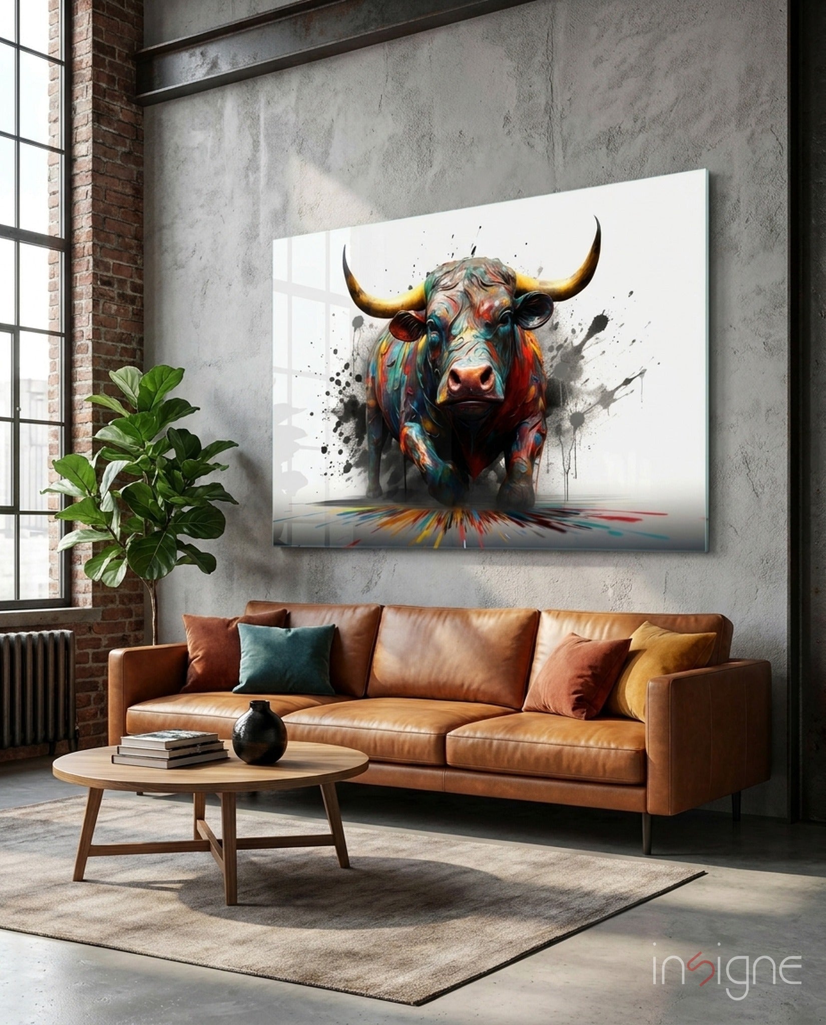 Rainbow Bull White Splash Glass Wall Art