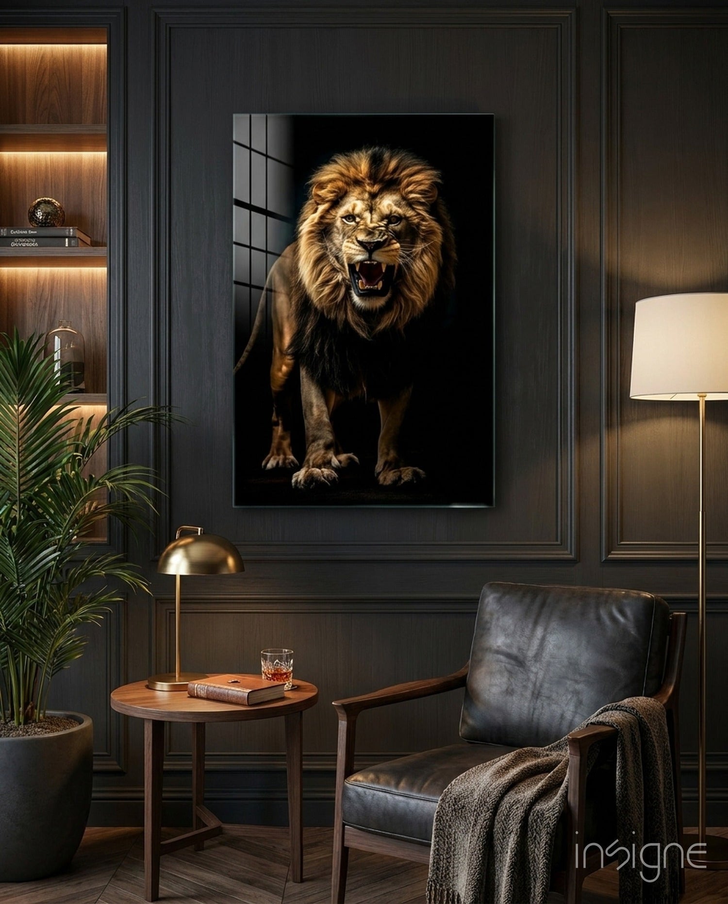 Lion in the Dark Glass Wall Art|| Designer&