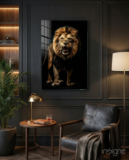 Lion in the Dark Glass Wall Art|| Designer&