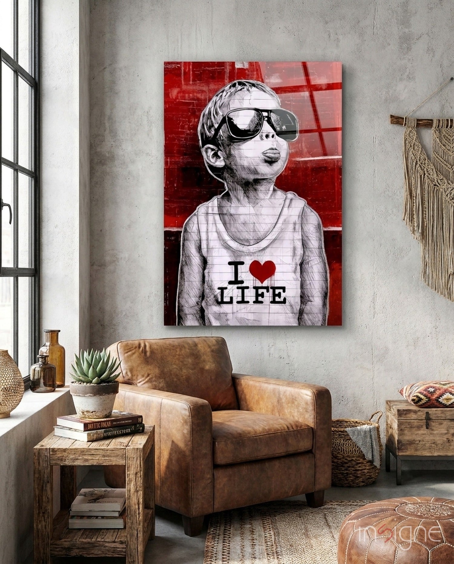 Red Wall Sunglasses Boy Glass Wall Art