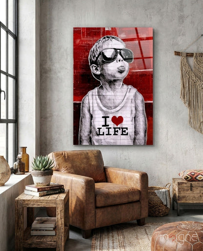 Red Wall Sunglasses Boy Glass Wall Art