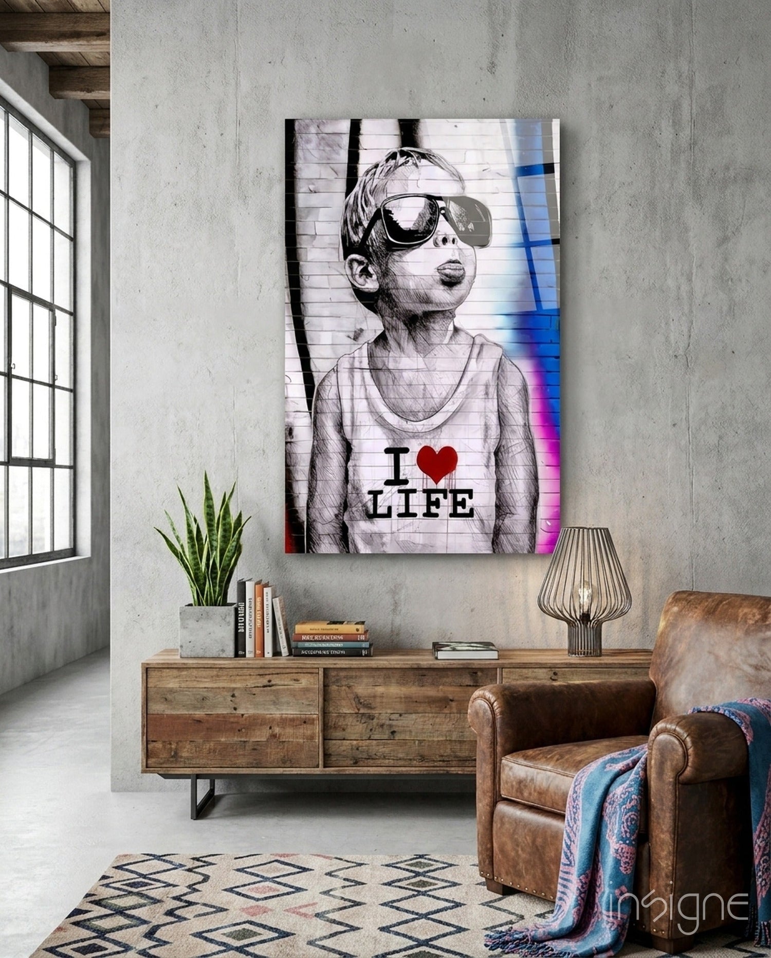 Neon Graffiti Sunglasses Boy Glass Wall Art