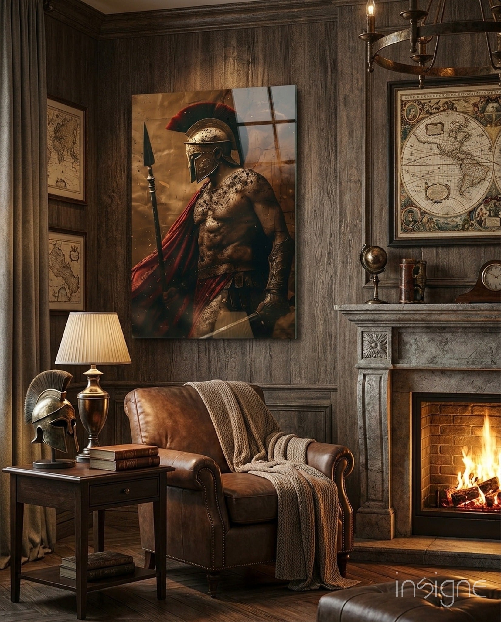 Bare Chested Spartan Spear Glass Wall Art