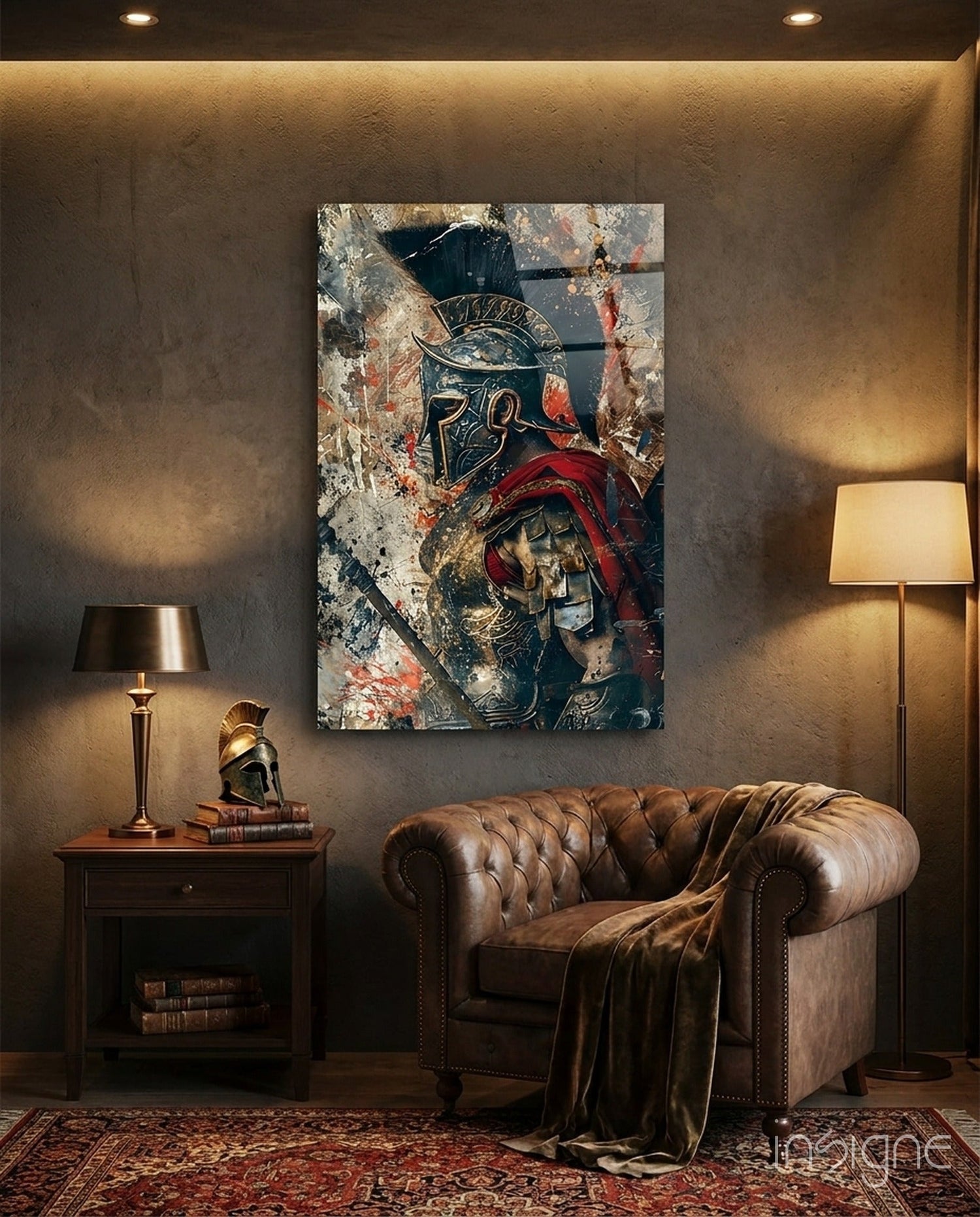 Grunge Gladiator Gold Armor Glass Wall Art