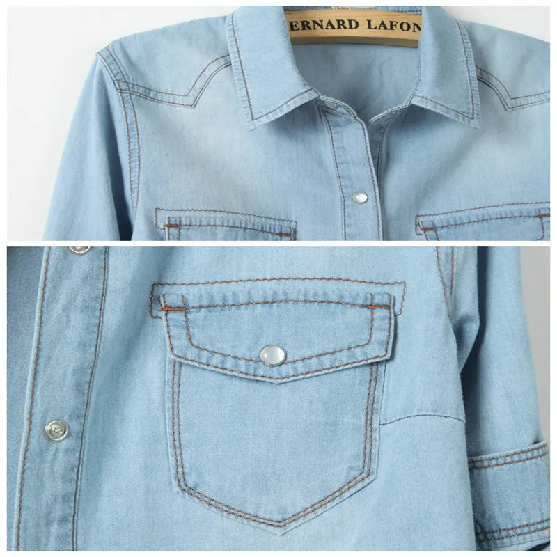 Denim Shirt Short Sleeve Womens Tops Chemise Femme Crop Tops