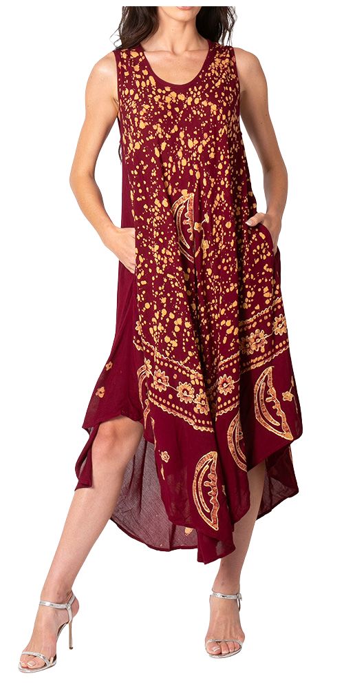 Sakkas Moon and Stars Batik Caftan Tank Dress / Cover Up