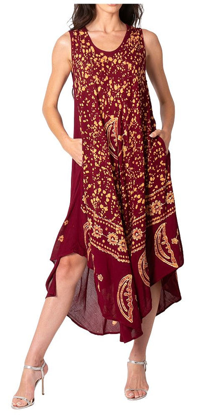 Sakkas Moon and Stars Batik Caftan Tank Dress / Cover Up