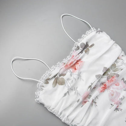 Elegant Flower Print Suspender Dress Women Fashion Off Shoulder Backless Midi Dresses