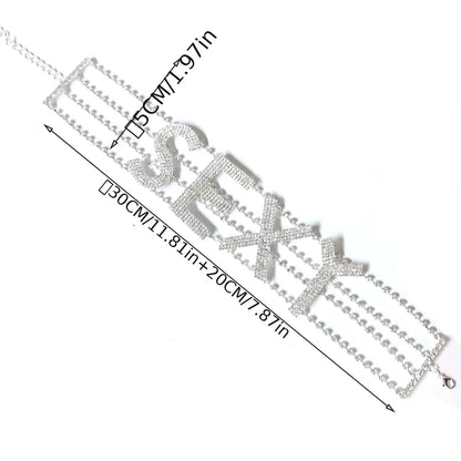 Rhinestone Collar Choker Personality English Letter SEXY Neckchain
