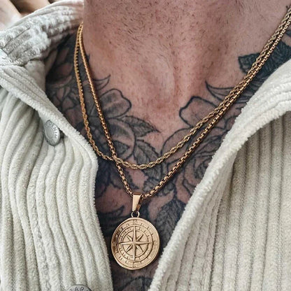 Gold Compass Necklaces,Vintage Viking North Star Anchor Medal