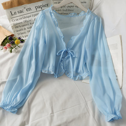 Thin Coat Casual Lace Bow Summer Sun Protection Female Cardigan Shirt Clothing Tops
