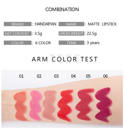 6 Colors Matte Non stick Cup Lipstick Long  Lasting Moisturizing Lipstick Cosmetics Set