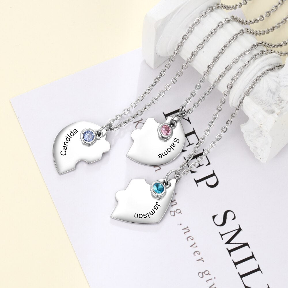 3pcs/Set Personalized Heart Birthstone Best Friend Necklace