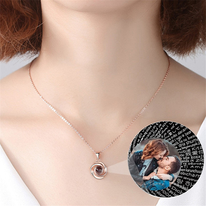 Rose Flower Photo Projection Necklace