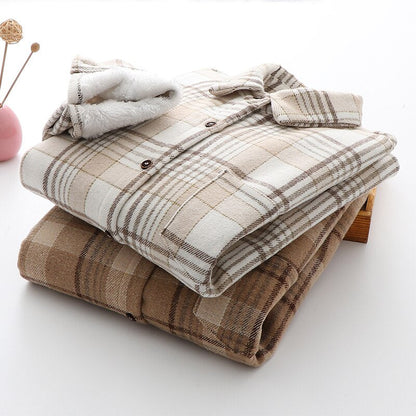 Velvet Thicken Plaid Shirts Blouses Autumn Winter Warm Shirts