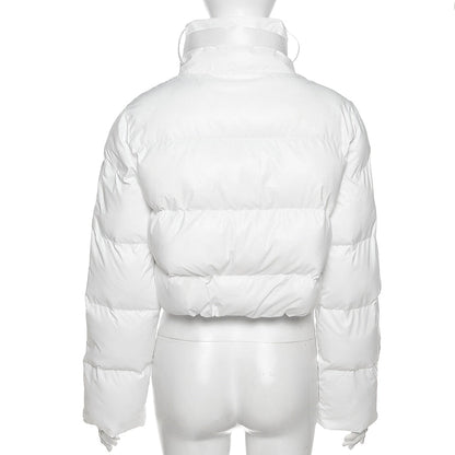 Faux PU Leather Y2K Bubble Puffer Winter Warm Jacket Women Long Sleeve Coats