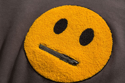 Zipper Pocket Smile Face Patchwork Fleece Hoodies Sweatshirts Streetwear