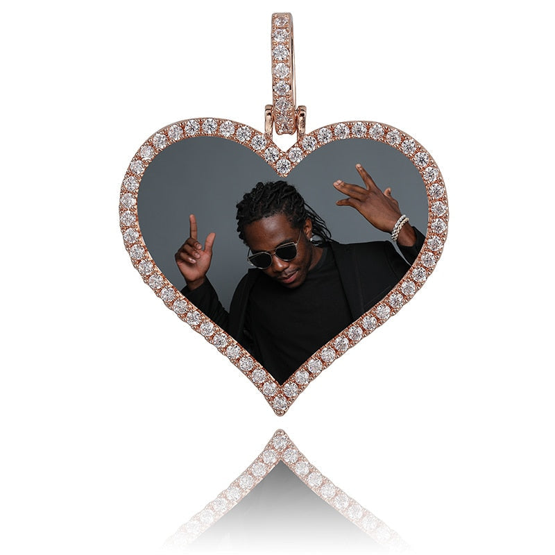 Custom Made Photo Heart Medallions Necklace &amp; Pendant Men&
