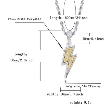 Iced Out Bling Lightning Pendants With Tennis Chain Copper Material Men&