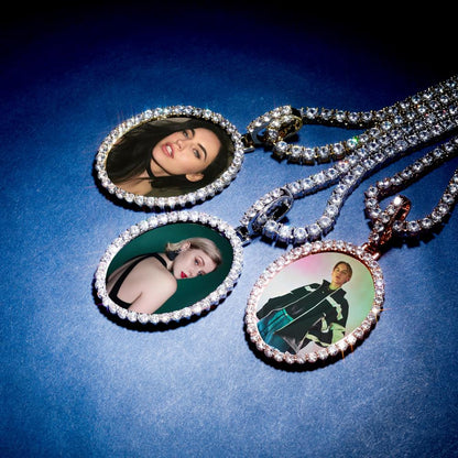 Custom Photo Pendant Oval Medal Pendant Ice Zircon Pendant Necklace Fashion Hip Hop Jewelry
