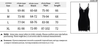 Gothic Dark Cross Black Mini Dress Vintage Sexy Spaghetti Strap High Waist Slit Dresses