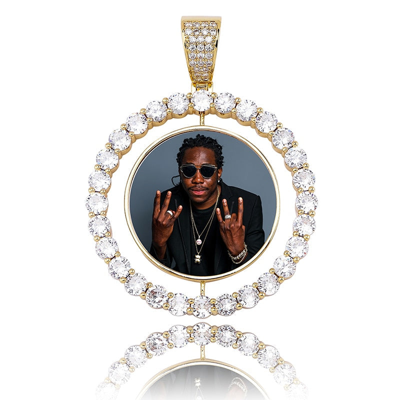Custom Made Photo Rotating double-sided Medallions Pendant Necklace Men&