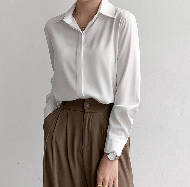 Spring Loose Women Satin Blouses Long Sleeve Single-breasted Female Shirts Top