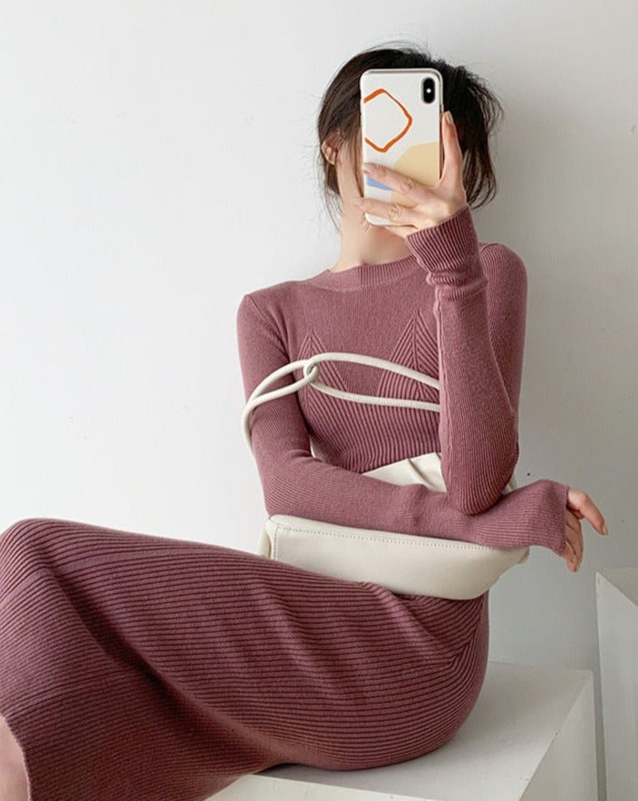 O-neck Slim Sweaters Bodycon Dress Autumn Winter Knitted Vestidos