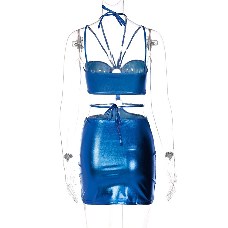 Sleeveless Bodycon Halter Hollow Out Sexy Mini Dress Streetwear Outfits Y2K