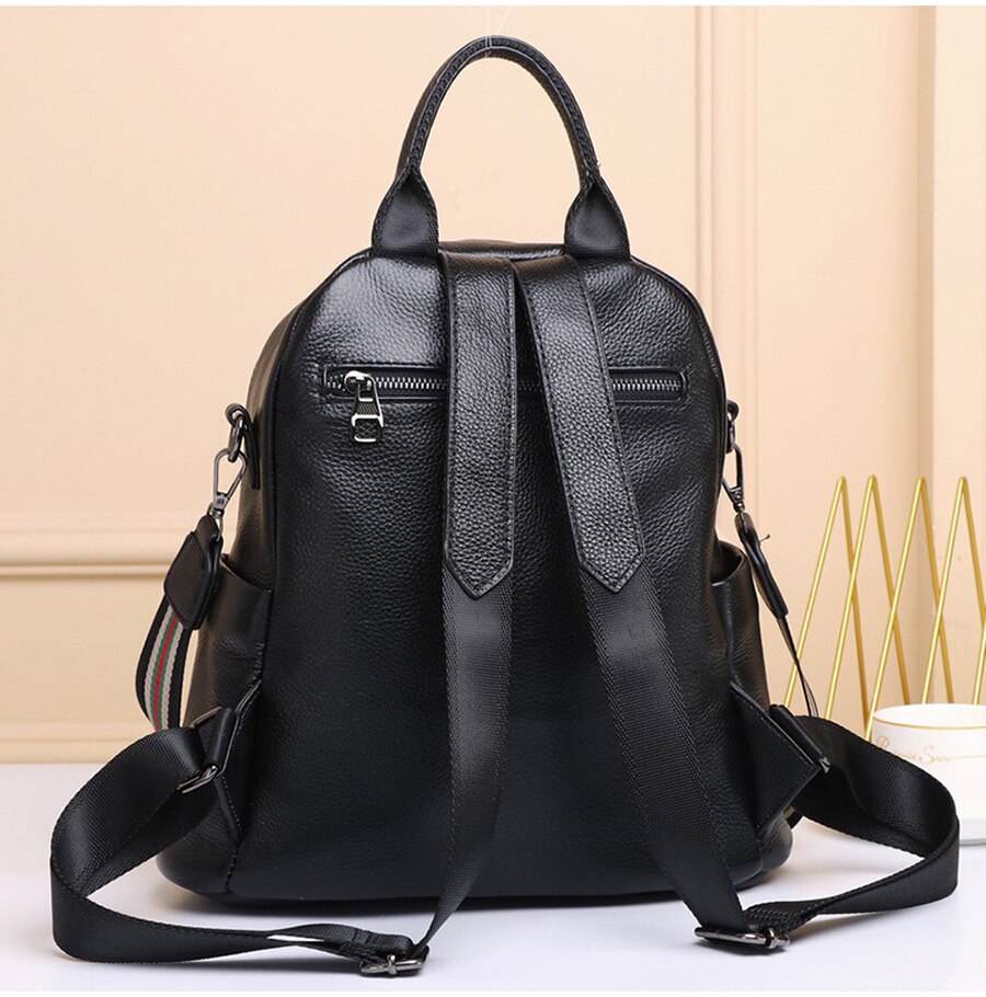 Genuine Real Cowhide Leather Backpack High Quality Women&