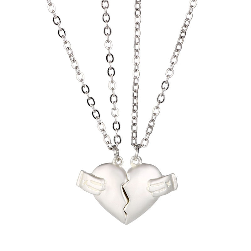 2Pcs Lovers Matching Heart Pendant Couple Magnetic Heart Pendant Necklace Couple Jewelry