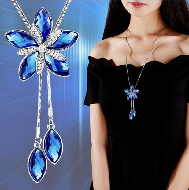 Collier Femme Long Gray Crystal Necklaces &amp; Pendants for Women Round Statement Necklace