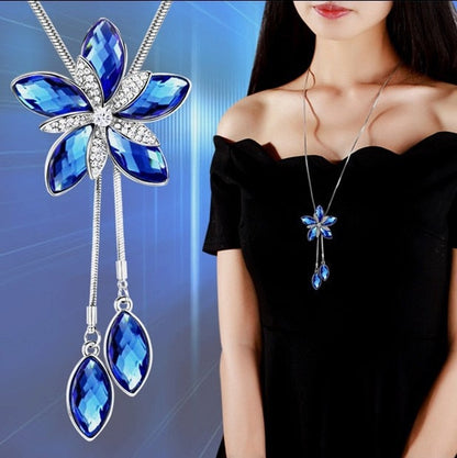Collier Femme Long Gray Crystal Necklaces &amp; Pendants for Women Round Statement Necklace