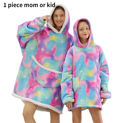 Printed Wearable Blanket Hoodie Fleece Warm Kids Sleepwear Hoody Sweatshirt