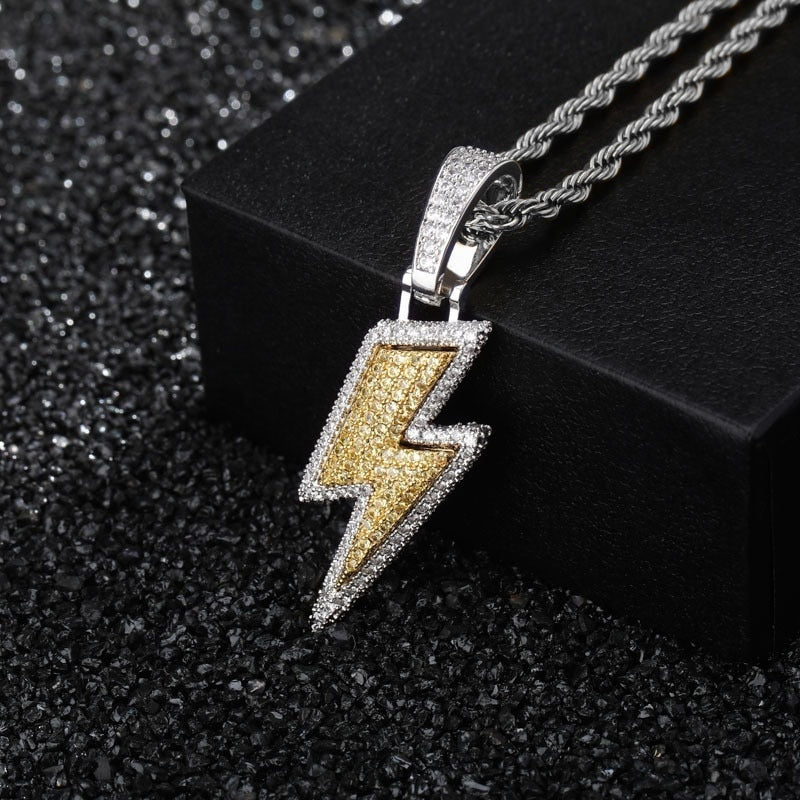 Full Zircon Lightning Necklace Hip Hop Party Locomotive Pendant Necklace
