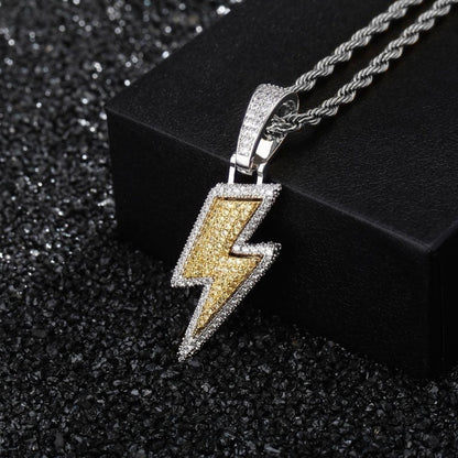 Full Zircon Lightning Necklace Hip Hop Party Locomotive Pendant Necklace