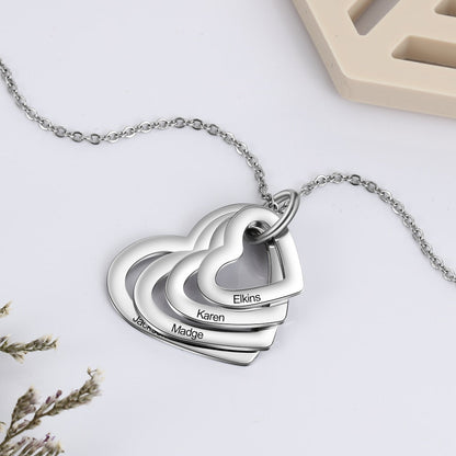 Personalized Family Necklace with 2-4 Names Heart Engraved Necklace