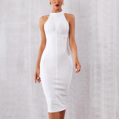 Summer White cocktail midi Dress Tank Sexy Sleeveless white dress for women